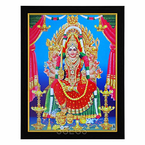 SHREE GANESH ENTERPRISE GIFTING SOLUTIONS Goddess Mariamman HD Photo Frame Amman Painting Pooja Wall Hanging Puja Temple (Wood, Poster with Frame,Multicolour, 23.5X1x31cm)