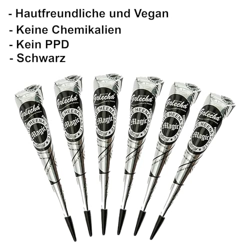 Naturic 6x Henna Tattoo Schwarz, Temporäre Tattoo + 11x Henna Tattoo Schablone, Temporäre Mehndi Tattoos, Natürliche Kegel, Tattoo sticker, Temporäre Tätowierung Schwarz