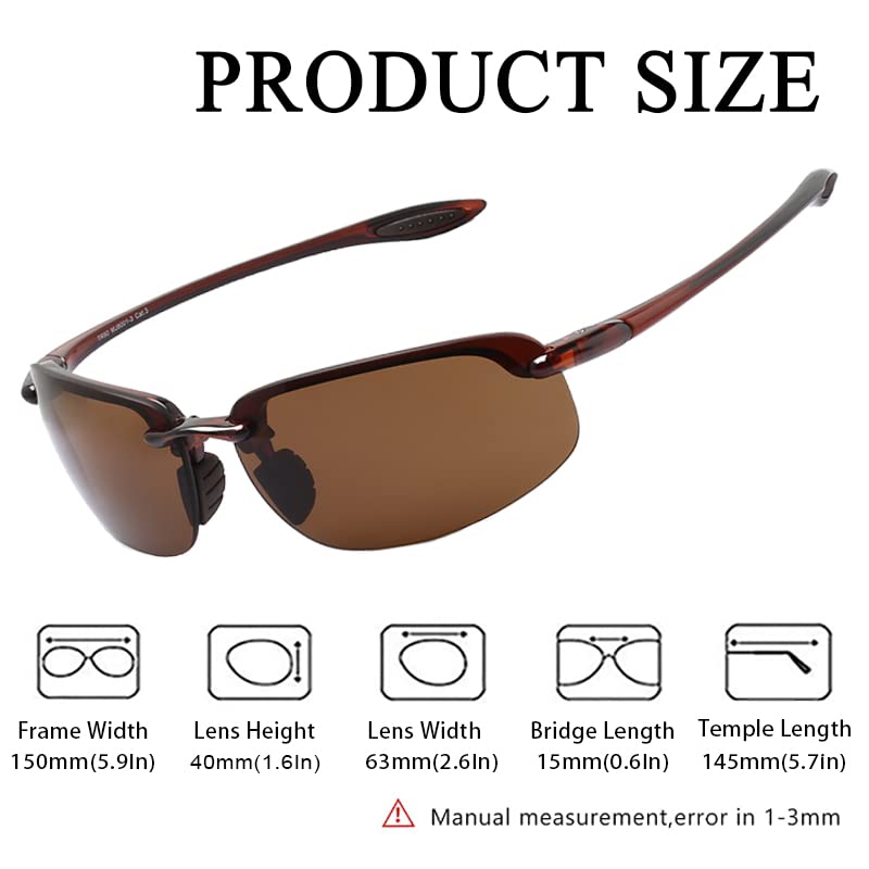 Lentes de sol polarizados deportivos para hombres y mujeres, marco sin montura Tr90 para correr, pescar, béisbol, conducir, W8001, C02 Marrón/Marrón Hp, Estándar 4