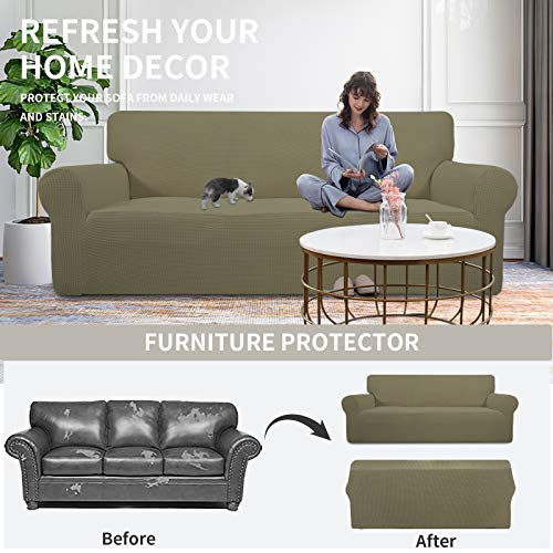 Image of Easy-Going Stretch Chair Sofa Slipcover 1-Piece Couch Sofa Cover Furniture Protector Soft with Elastic Bottom for Kids, Pet. Spandex Jacquard Fabric Small Checks (Chair, Khaki)
