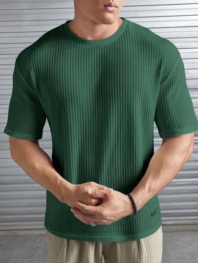 Image of Men Solid Waffle Round Neck Oversized /Dropshoulder |Baggy| Summer T Shirt for Ment Shirt