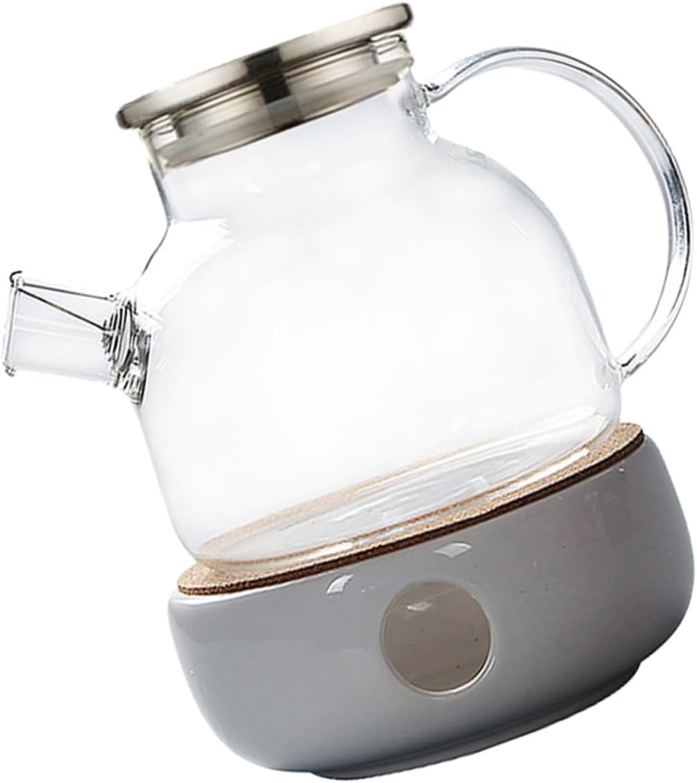 2pcs Glass Teapot Bamboo Lid and Warmer Large Capacity Infuser Kettle Set for Loose Tea Dishwasher and Microwave Safe for Home and Outdoor Use