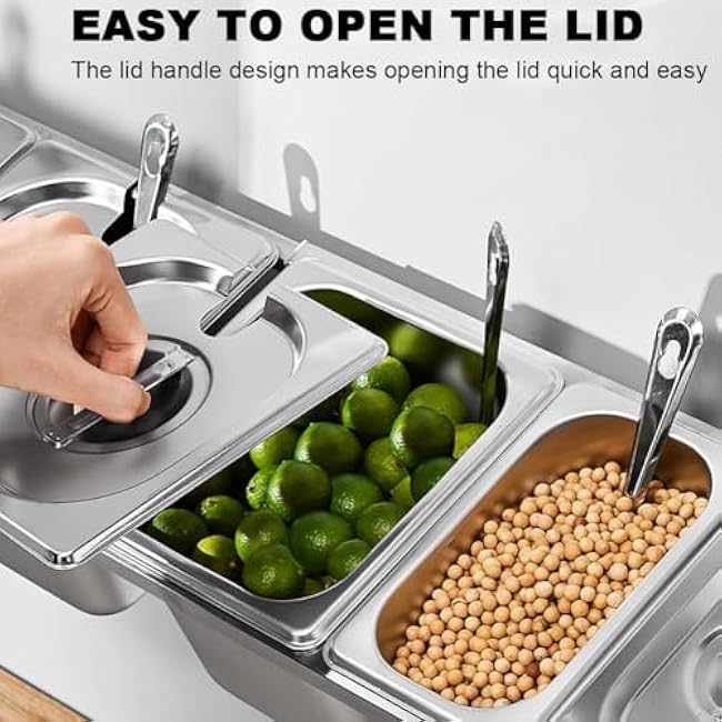 ZAIHW Wall Mounted Pizza Topping Station, Stainless Steel Condiment Storage Rack with Spoon, Stainless Steel Food Container with Lid, Wall Spice Shelf Holder for Salad, Fruit,7 grids