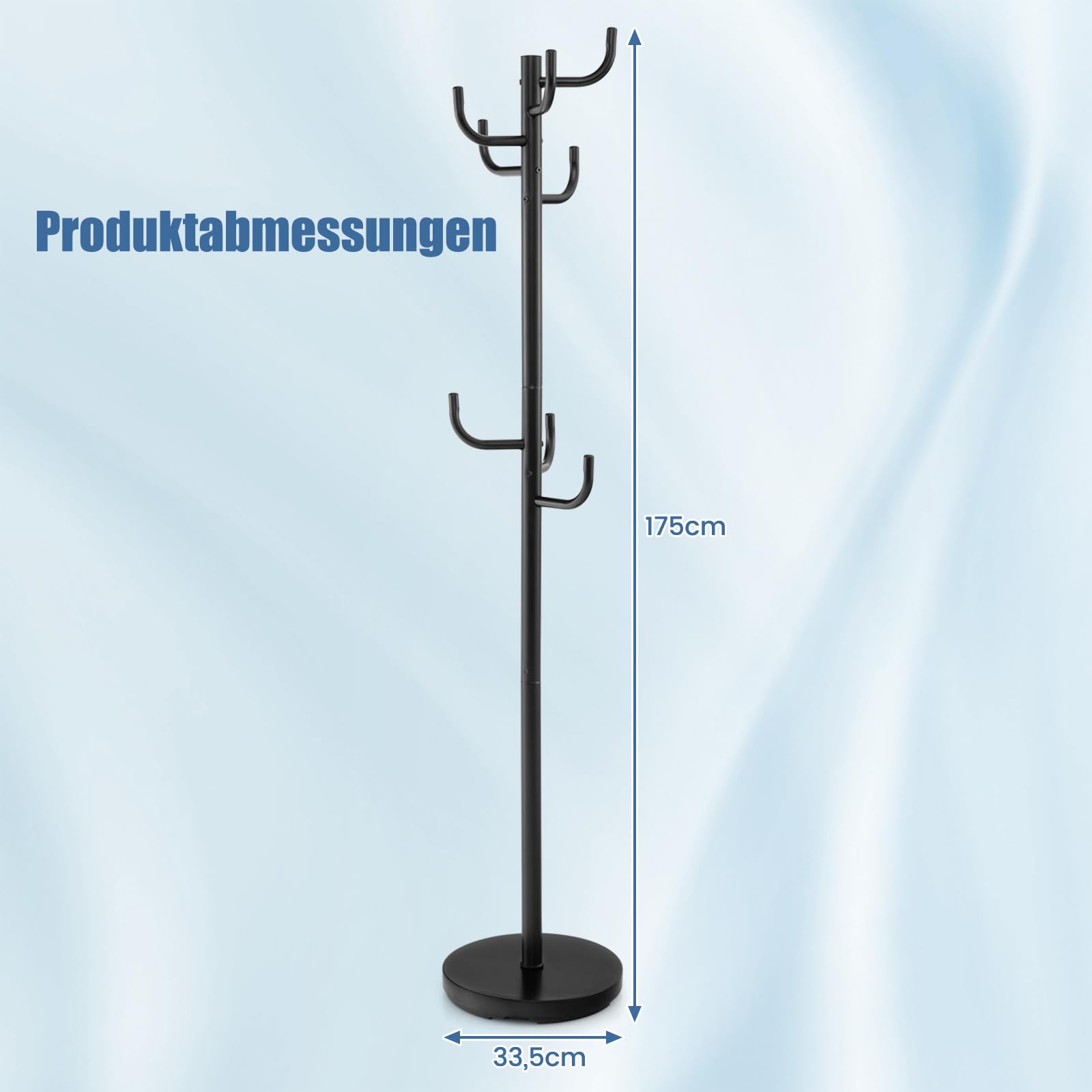 Baum-Garderobenständer Mit 8 Haken & 1 Ablage – Stabil Aus Kohlenstoffstahl, 175 Cm Hoch (Weiß)