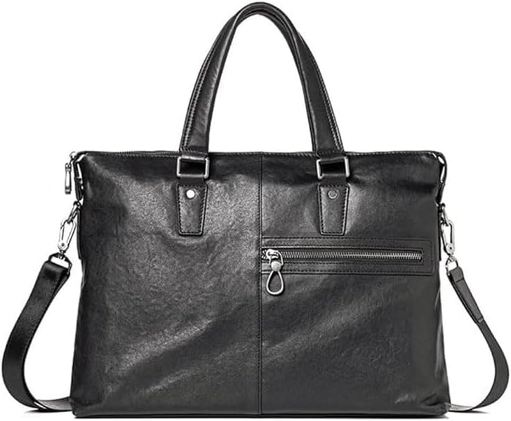Vegetable Tanned Leather Waterproof Handbag Compartment Shoulder Bag Briefcase for Men