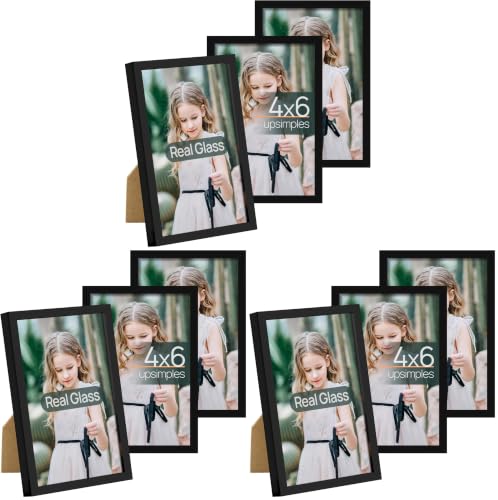 Image of upsimples 4x6 Picture Frame Set of 3, Made of High Definition Glass for 4 x 6, Wall and Tabletop Display Thin Border Photo Frames for Home Decor, Black (Pack of 3)