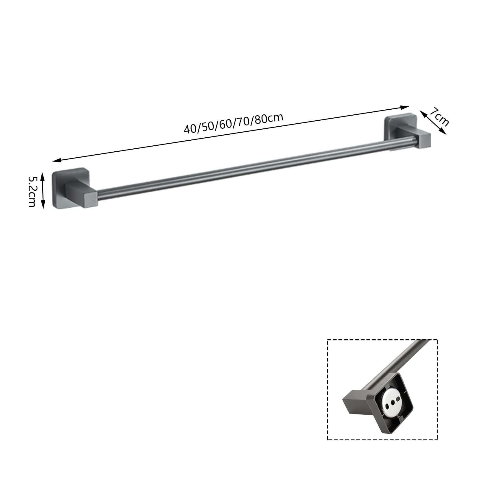 Portasciugamani in acciaio inox per bagno e cucina, 40 cm, grigio con dimensioni opzionali 40 80 cm