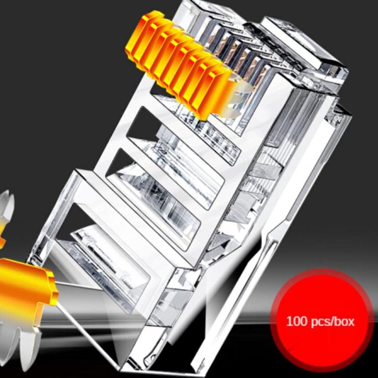 PrimeX Plus PX-CAT460 Cat6 RJ45 Konnektör, 100’lü Paket Cat6 Ethernet Jak Plug, Altın Kaplama 3 Tırnaklı RJ45 Kablo Ucu, Network LAN İnternet Kablosu Sonlandırma Konnektörü, Standart Cat6 Plug
