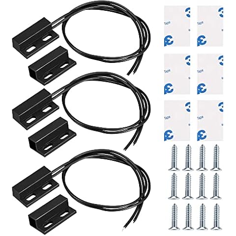 Guuzi 3pcs Verdrahteter Türsensor zur Oberflächenmontage, Magnetischer Reedschalter Schwarz, Normalerweise Geschlossener Magnetschalter Cover