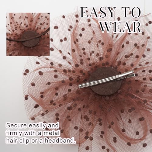Image of DRESHOW Fascinators Hat Flower Mesh Ribbons Feathers on a Headband and a Clip Tea Party Headwear for Girls and Women