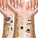 PTYQU New Years Eve Party Supplies Temporary Tattoos - 90 Glitter Styles | NYE Party Favors, Happy New Year Decorations, NYE 2024 Décor