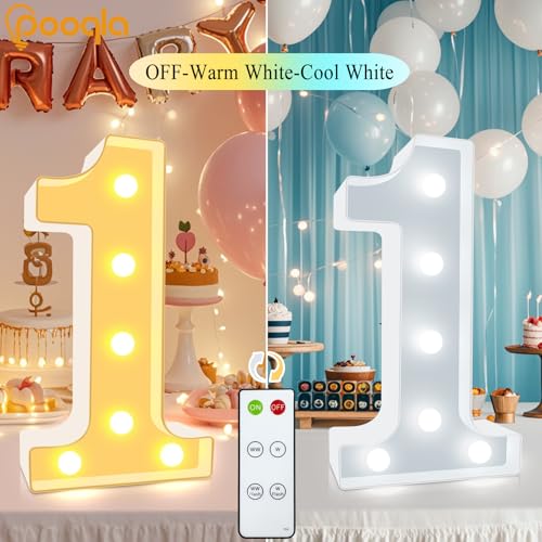 Image of Pooqla LED Light Up Numbers, Marquee Number with Remote for 2nd Birthday Decoration, Lighted Numbers Gift for Boys Girls Party Backdrop Wedding Anniversary Decor, Warm White and Cool White Number 2