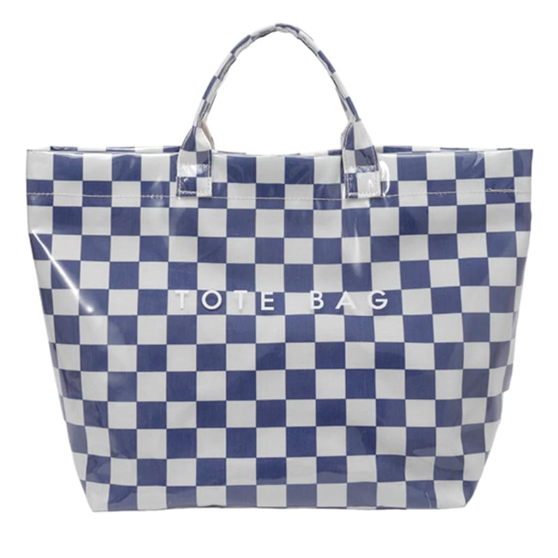 Image of Lushandy Striped PVC Tote Bag for Women, Waterproof Plastic Tote Bag for Beach Pool Large Top Handle Travel Hobo Handbag