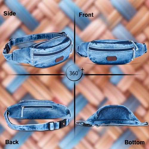 Image of Zainto Denim Fanny Bag for Men & Women | Stylish Cotton Waist Bag & Chest Bag | Mini Bag for Women with Adjustable Strap, Lightweight Everyday Travel Accessory (Blue)