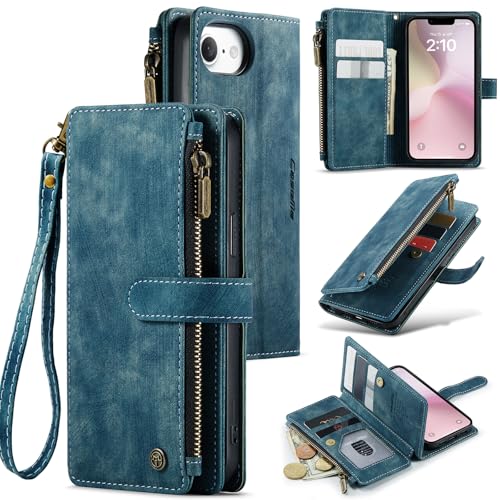 Housse rabat portefeuille 7 cartes et béquille vidéo pour smartphone bleu
