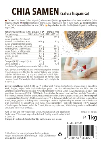 GOLDEN PEANUT Premium Chia Samen 1 kg schwarz-weiß Salvia Hispanica viele Quellstoffe Omega 3 Antioxidantien – Bild 4