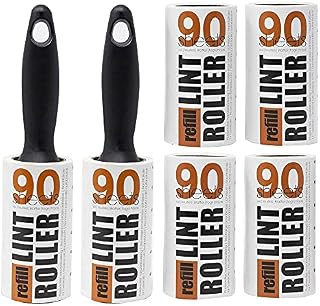 Redberry Value Lint Roller and Refill Set  2 Handles & 6 x 90-Sheet Rolls  Removes Pet Hair, Fluff and Dust from Clothes, Upholstery and Carpet (81m, 540 Total Sheets), Multicolored, JGJNV35