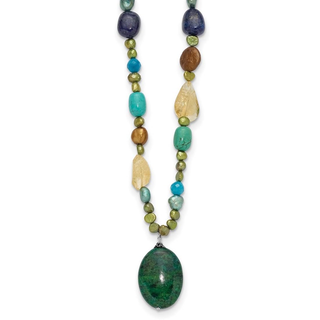 Collier à pendentif pour femme en argent sterling 925 avec fermoir mousqueton et agate Ci lapis Howlite teintée Jade Chrysocolle 71 cm, taille unique, Gemme Métal Agate Pierre précieuse Métal, Agate