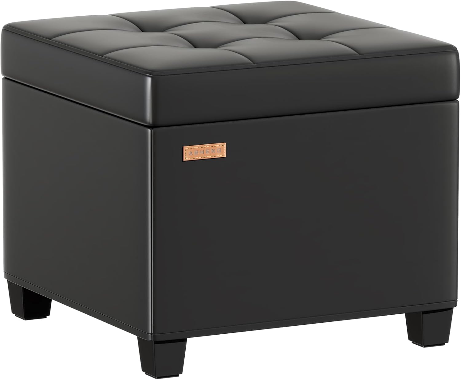 Storage Ottoman Bench, Synthetic Leather Footrest with Hidden Compartment, Holds 770 LB,Easy Assembly,Multifunctional for Entryway/Bedroom/Living Room,17.7" Lx17.7 Wx17.7 H,Black, ASND63B Black-pu
