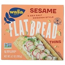 Wasa Flatbread Thins Crackers، السمسم وملح البحر، عبوة سعة 6.7 أونصة من 1