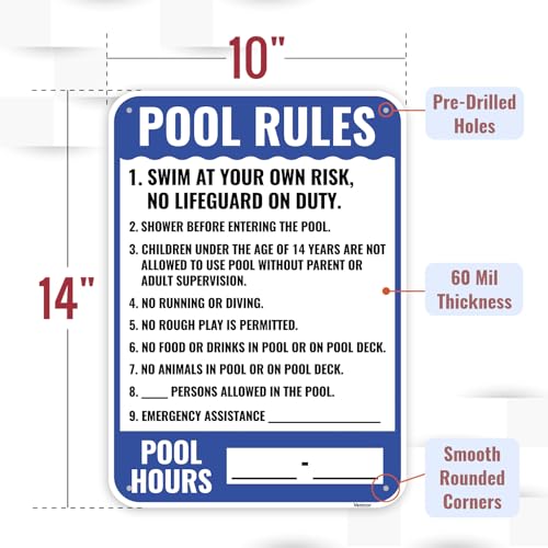 Cartel de reglas para piscina en aluminio 14x10 pulg miniatura 2