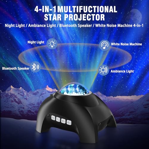 Image of Northern Lights Aurora Projector for Bedroom with Music Bluetooth Speaker and White Noise, Galaxy Projector, Starry Night Light Projectors for Kids Adults Gaming Room