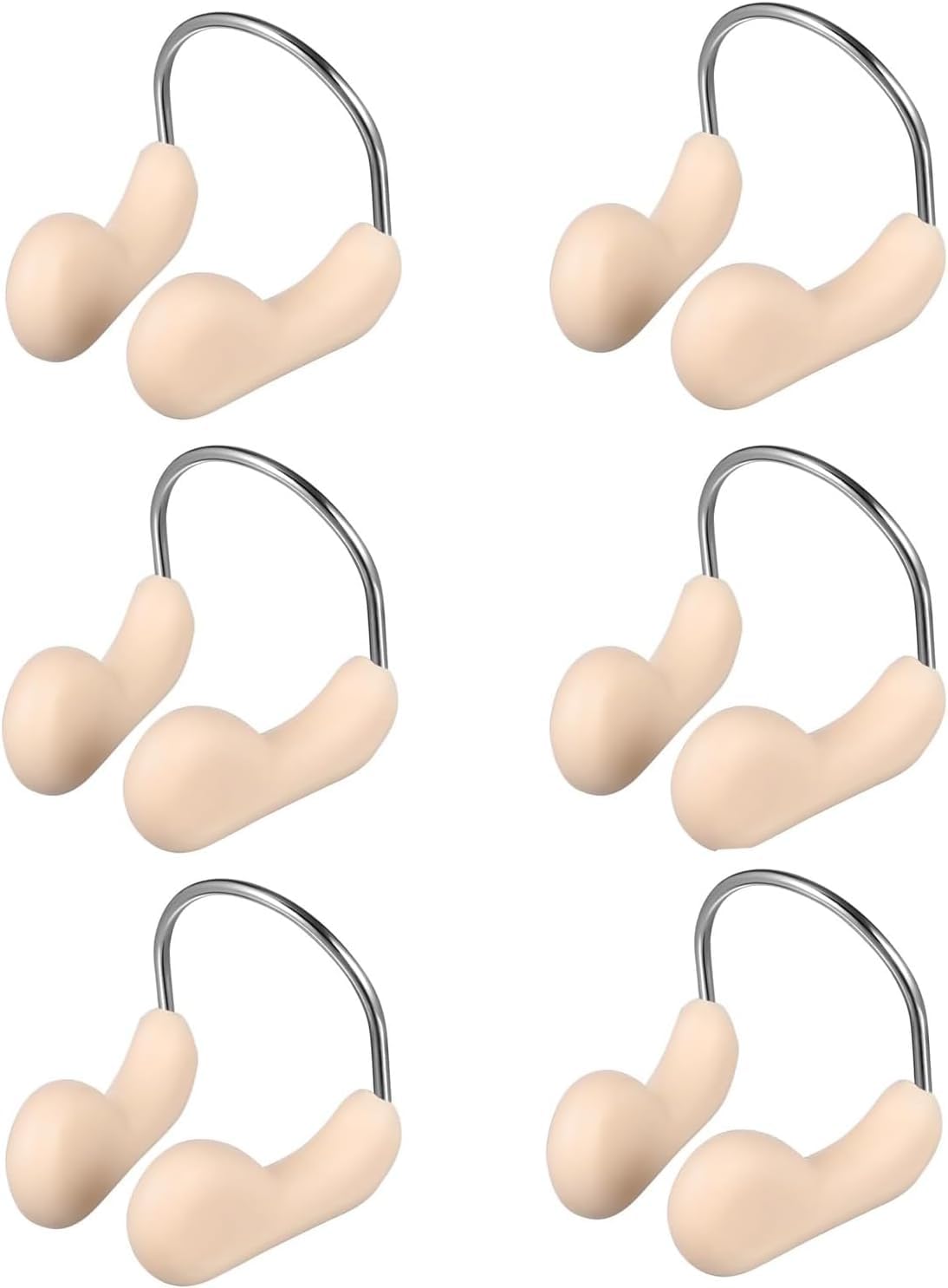 LEOUEANR 6Pcs Nose Clip Swimming, Skin-Tone Silicone and Stainless Steel Waterproof Nose Plugs for Swim Training Diving and Choking Prevention