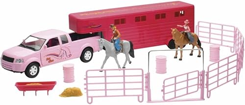Valley Ranch - Juego de remolque de camión y caballo rosa
