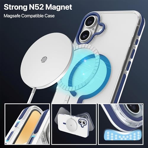 Image of eller sante Apex Magpro Back Cover Case for iPhone 16 Plus Scratch Resistant Camera Screen Protector TPU Shockproof 10ft Drop Protection Support Mag-Safe Wireless Charging- Blue
