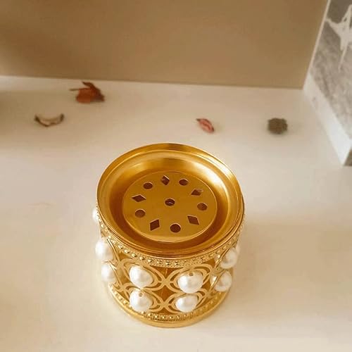 Uaaiaa Hollow Incense Burner With Fruit Plate Suit Golden Metal Crystal Charcoal Bakhoor Censer For Yoga Spa Home Decor #TOP1