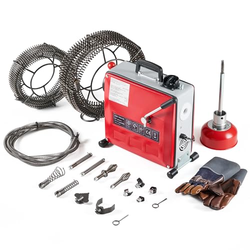 ZELCAN 850W Macchina Sturatubi Elettrica, Macchina per la Pulizia dei Tubi della Coclea, Pulitore Elettrico di Scarico per Tubi da 20-200 mm, Drenaggio a Spirale con Scovolini Teste e 27m Molle