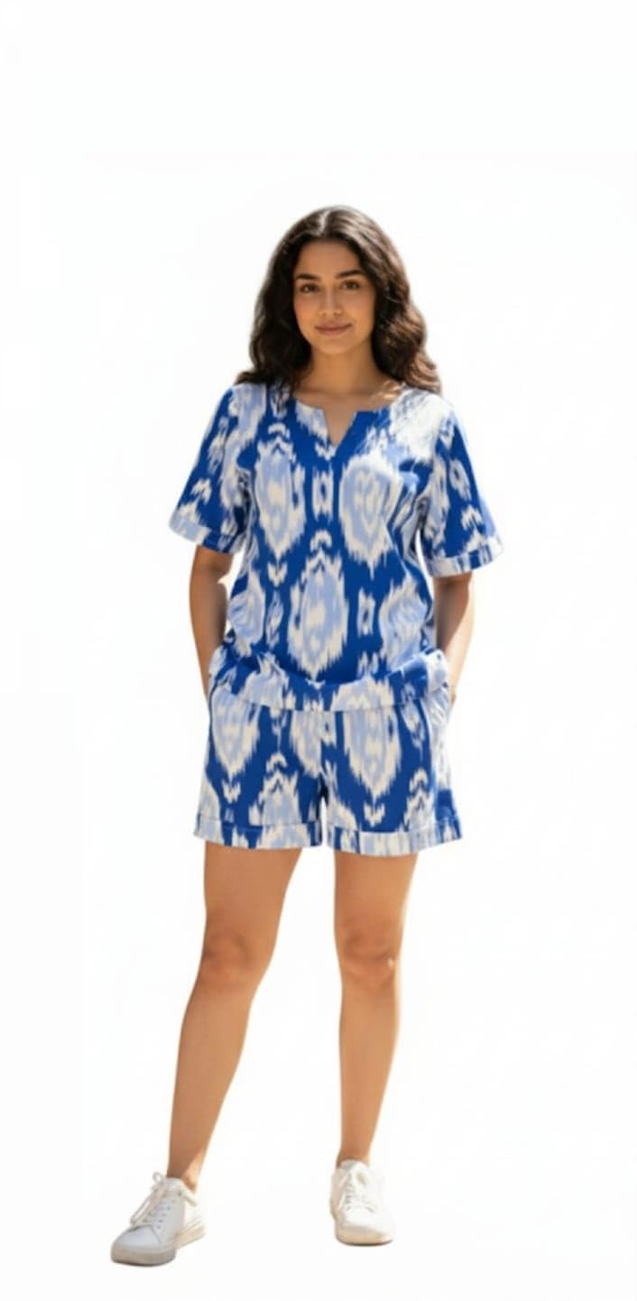Unique Fashion Wear Women’s Cotton Printed Shorts Set – Half Sleeve Top & Matching Shorts – Comfortable Summer Lounge & Sleepwear for Women-image-1