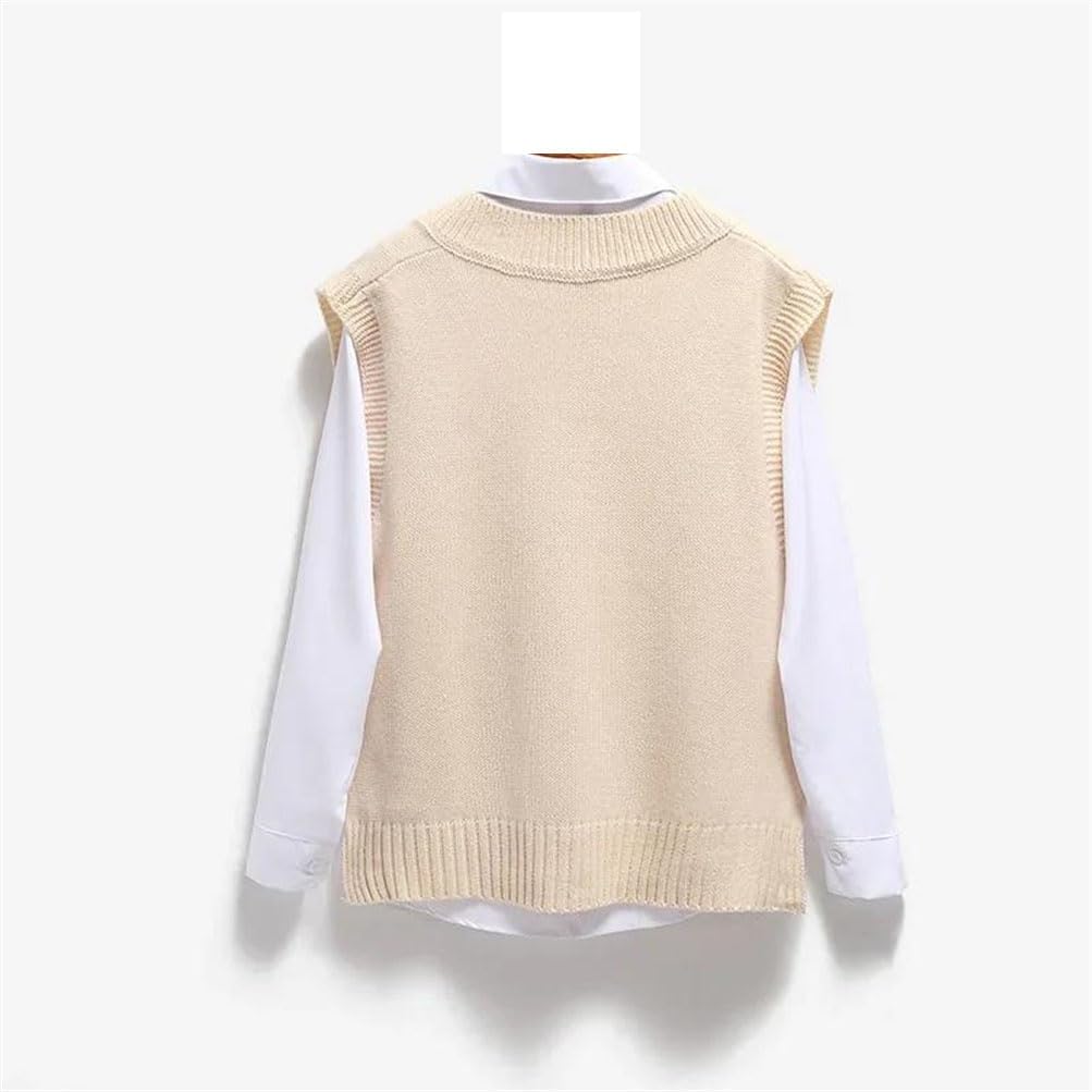 Women Sweater Vest V-Neck Knitted Top Spring Solid Sleeveless Pullover