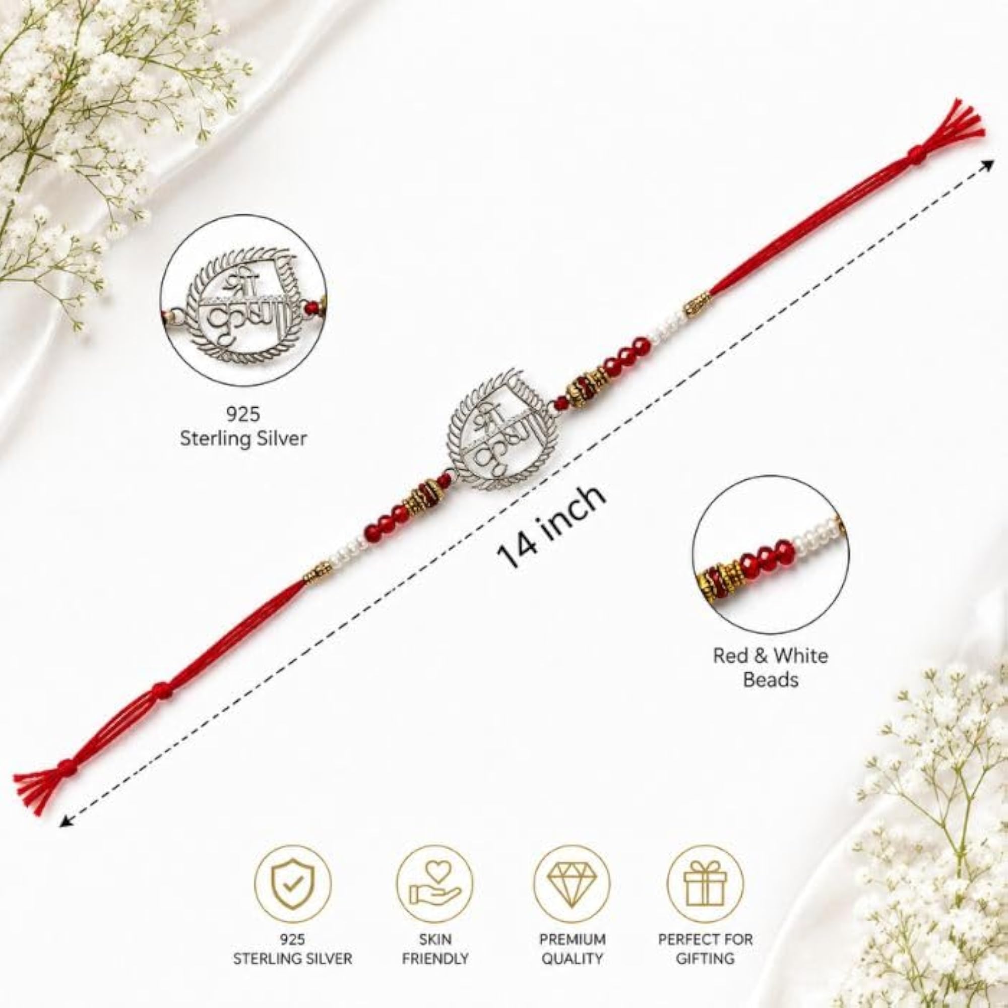 925 Sterling Silver Brother Rakhi for Raksha Bandhan, Traditional Gift