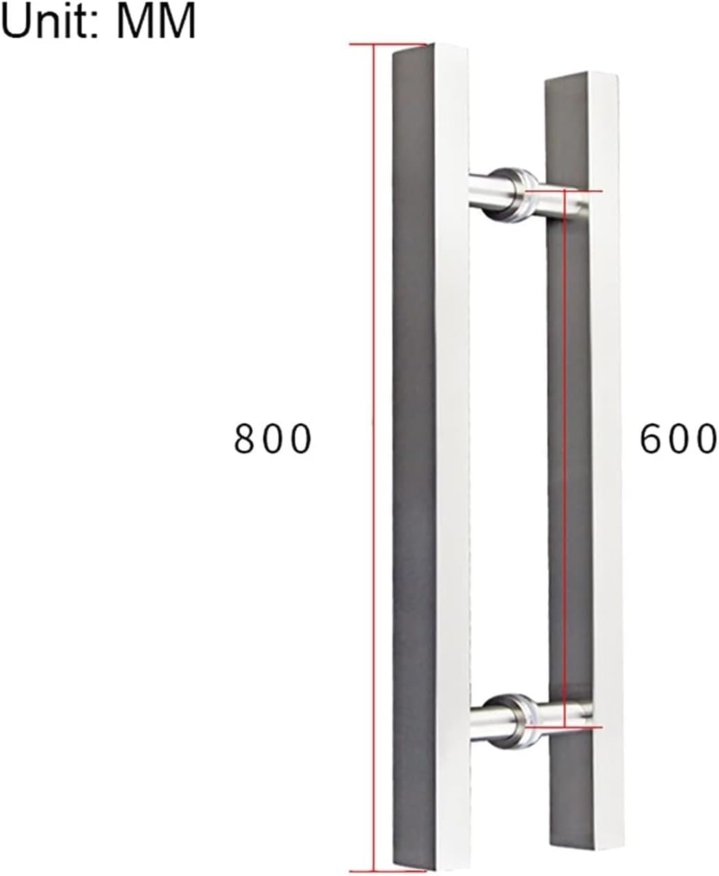 Gate Hardware Brushed Stainless Steel Square Tube Office Glass Door Sliding Door Handle Home Wooden 6 Sizes (Size : 800x600mm)