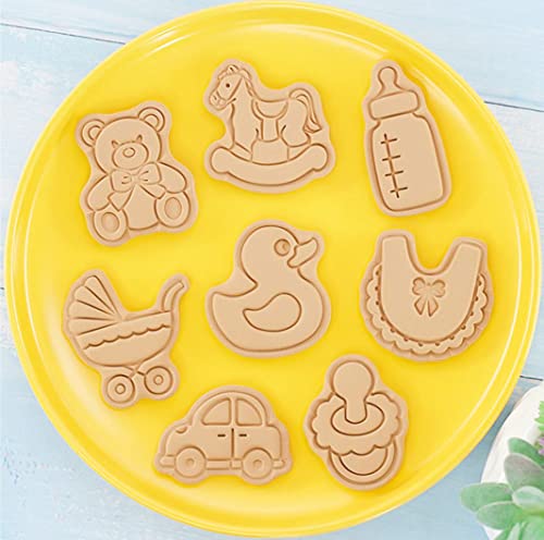 8 Pieces Cute Baby Shower Cookie Cutters Plastic Newborn Party Cookie Stamps Cookie Mould Press Baby Shower Cookie Mould Set Baking Kitchen Tools (Baby) #TOP4