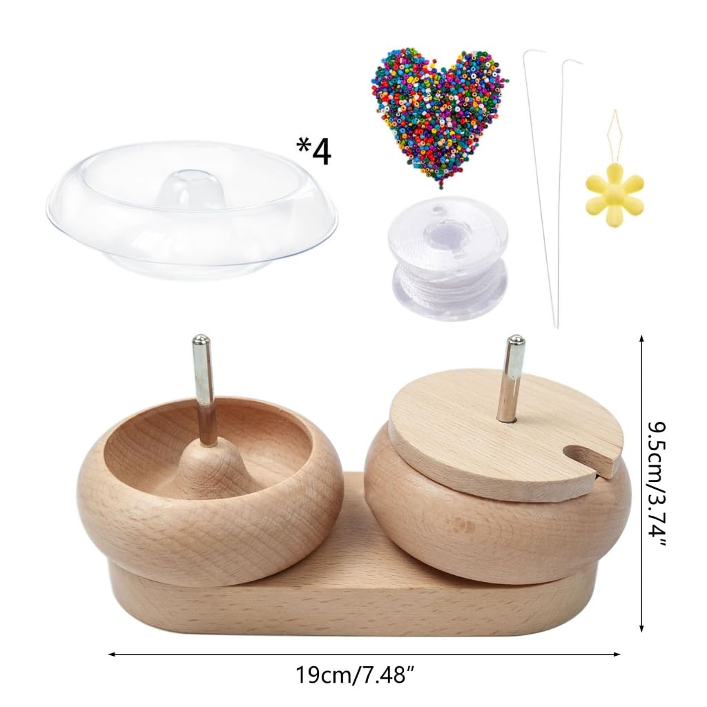 Bol à perles en bois facile à perler avec aiguilles et kits de perles de rocaille pour de beaux bijoux, outils d'artisanat en bois, porte-perles
