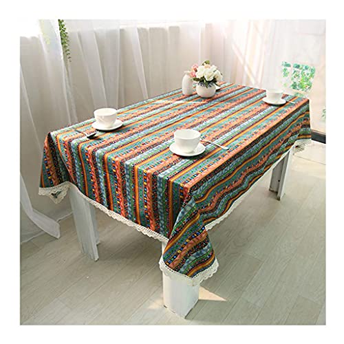 Nappe coton lin bleu rétro rectangle 140x160 cm de style ethnique - 2