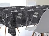 Mantel con bonito estampado de mariposas y textos sobre fondo gris, resistente a las manchas.