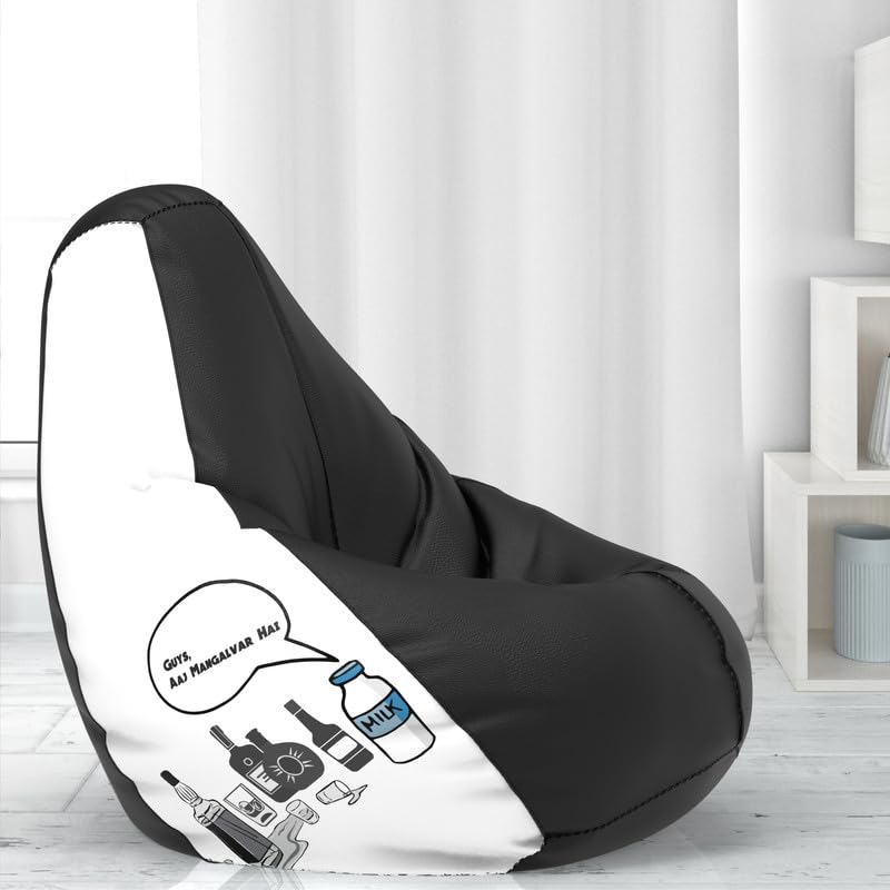 BiggieBean Bag Cover 5XL- Official: Jack & Mayers Bean Bags - for Adults - Max User Height : 6-6.5 Ft. - Weight : 99-110 Kgs(Model: Aaj Mangalwaar Hai - Black White)-image-49