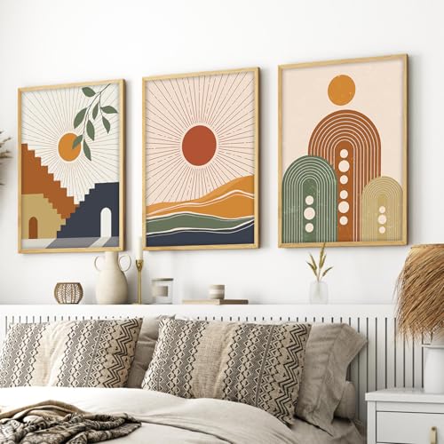 Image of BANGERZ Wall Art Painting Boho Artwork Living Room and Bedroom Frames Decor, Office and Framed Hotel Decoration Big Size Set of 3 (Artwork 3, 13x19 inch)