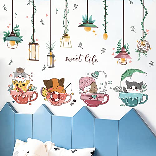 Vinilos adhesivos de pared Achang gatos en tazas para decoración infantil miniatura 4