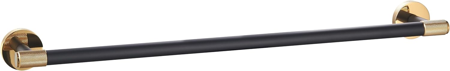 SENMY Luxury Shiny Gold Knurled Matte Black PVD Finish, Solid Brass Construction, Towel Bar 24 Inch, Rustproof, Heavy Duty, Towel Holder Rack Corrosion-Proof Wall Mount Bathroom Accessories