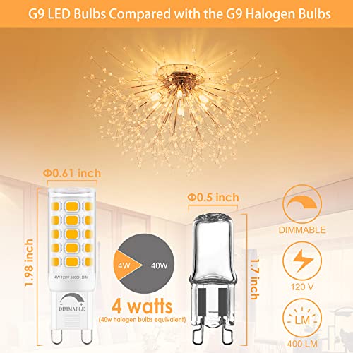 Sailstar Dimmable G9 Led Bulb 10 Pack, 3000K Warm White, T4 G9 4W Replacement For 40 Watts Halogen, Ceramic Bi Pin Base, 120V 400 Lumen 360°Beam Angle, G9 Light Bulbs For Chandelier #TOP3