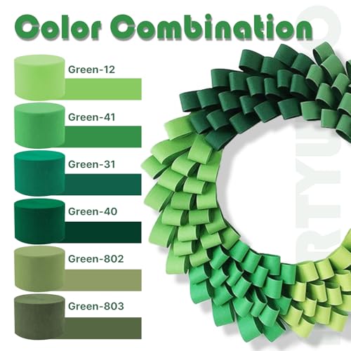 Image of PartyWoo Olive Green Crepe Paper Streamers 8pcs 656 ft Pack of Dusty Sage Green Crepe Paper Sheets for Birthday Baby Shower Graduation Woodland Dinosaur Jungle Football Theme Party Decorations