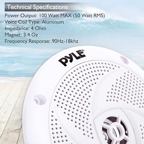 Image of Pyle Marine Speakers - 4 Inch 2 Way Waterproof and Weather Resistant Outdoor Audio Stereo Sound System with 100 Watt Power and Low Profile Slim Style Design - 1 Pair - PLMRS4W (White)