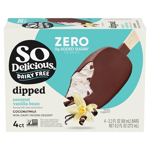 So Delicious Dairy Free Coconut Milk Frozen Dessert Bar, Vanilla Bean, No Sugar Added, Vegan, Non-GMO Project Verified, 4 Pack