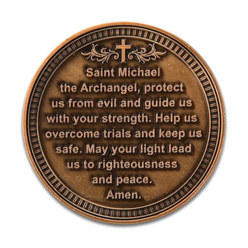 Image of Saint Michael Archangel Protection Coin - 1.57-Inch Double-Sided Zinc Alloy Collectible with Antique Finish, Featuring Saint Michael Prayer Christian Challenge Coin