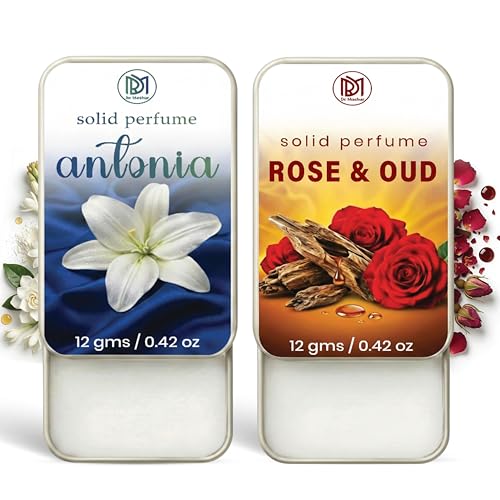 Image of Dr.Mashur Solid Perfume |Rose & Oud&Antonia Alcohol Free Wax Perfume Balm, Long Lasting | Pocket Tin 12g, Pack Of 2| Non Greasy Smooth Glide, Travel Friendly Men And Women