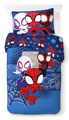 Jay Franco Marvel Spidey et Ses Amis extraordinaires Vroom - Parure de lit Une Personne pour Enfant - Ensemble Housse de Couette et taie d'oreiller 50 x 70 cm...